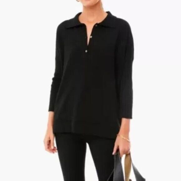 TUCKERNUCK Clayton Knit Polo Linen‎ Tencel Black Sweater Top Size M/L - Picture 1 of 8